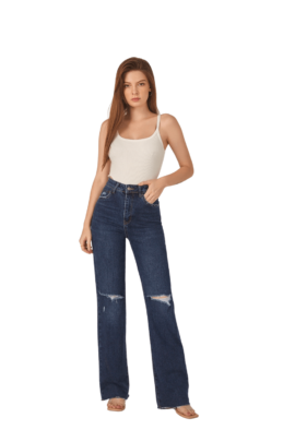 HIGHWAISTED WIDE LEG RIPPED JEANS