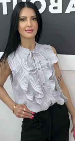 RUFFLE DETAIL SLEEVELESS BLOUSE ΓΚΡΙ