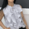 RUFFLE DETAIL SLEEVELESS BLOUSE ΓΚΡΙ