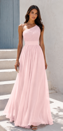 ΦΟΡΕΜΑ MAXI ONE SHOULDER ΑΠΟ ΟΡΓΑΝΤΖΑ ΡΟΖ