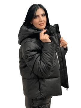 ΜΠΟΥΦΑΝ PUFFER ΜΑΥΡΟ ΔΕΡΜΑΤΙΝΙ