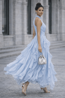 ELEGANT MAXI ΦΟΡΕΜΑ ΜΕ ΕΝΤΥΠΩΣΙΑΚΑ ΒΟΛΑΝ ΣΙΕΛ