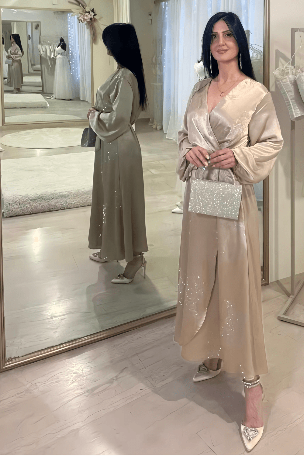 ELEGANT ΣΑΤΕΝ ΦΟΡΕΜΑ ΜΕ ΣΤΡΑΣ ΜΠΕΖ - Image 3