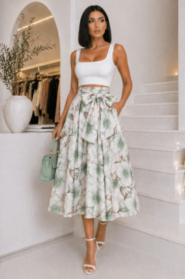 SATIN FLORAL MIDI ΦΟΥΣΤΑ ΜΕ ΦΙΟΓΚΟ ΒΕΡΑΜΑΝ