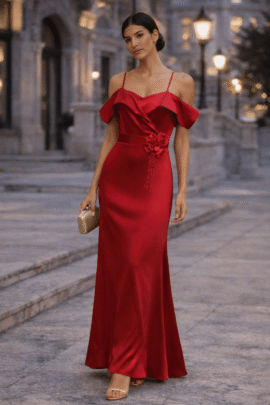 ELEGANT ΣΑΤΕΝ MAXI ΦΟΡΕΜΑ ΚΟΚΚΙΝΟ