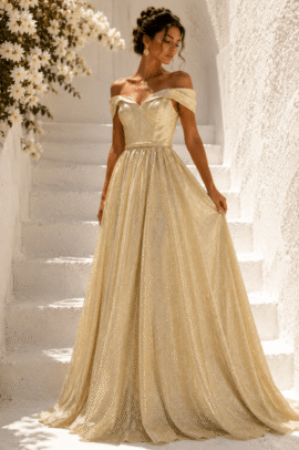 ΧΡΥΣΟ ΜΕΤΑΛΛΙΖΕ MAXI ΦΟΡΕΜΑ ΜΕ GLITTER ΛΑΜΨΗ