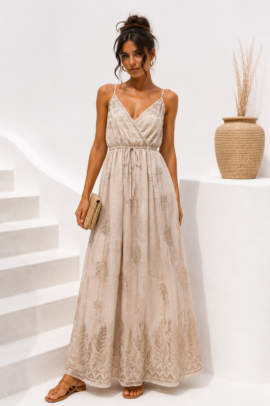 TROPICAL BLOOM MAXI DRESS ΜΠΕΖ