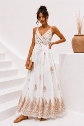 TROPICAL BLOOM MAXI DRESS ΑΣΠΡΟ