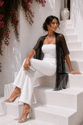 PONCHO LUREX NET SILVER&BLACK
