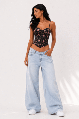 ROMANTIC BLOSSOM CORSET TOP ΜΑΥΡΟ