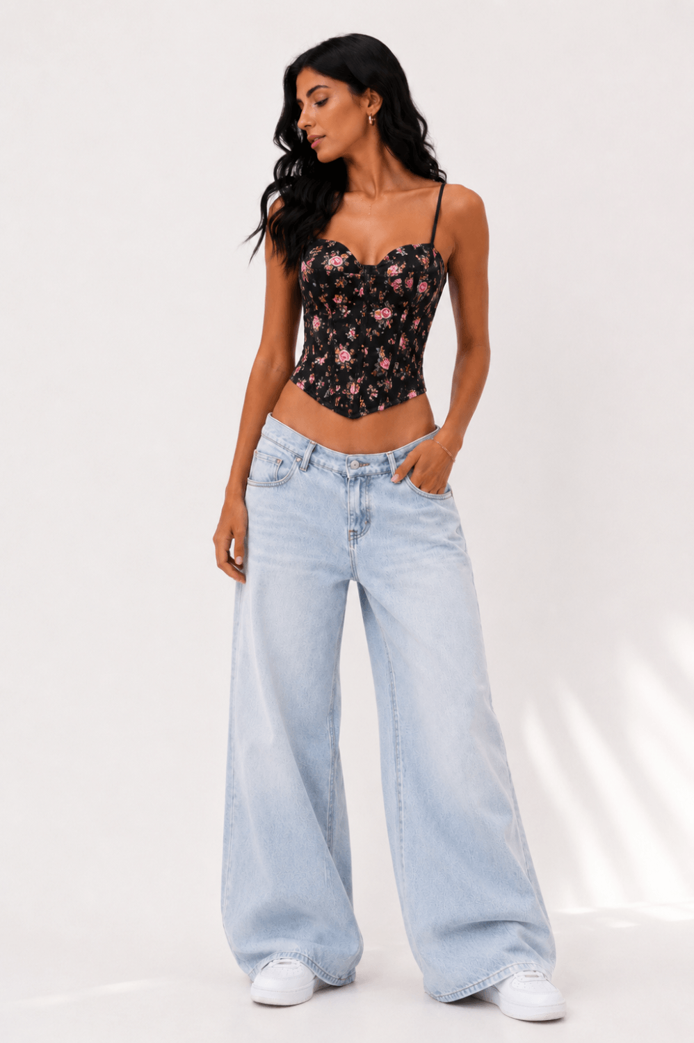 ROMANTIC BLOSSOM CORSET TOP ΜΑΥΡΟ