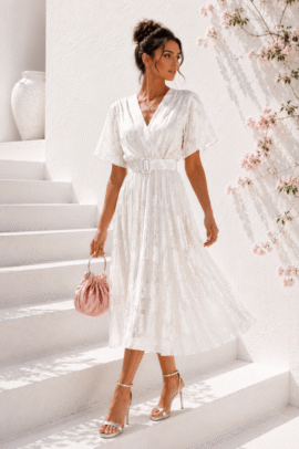 LUMIÈRE BLOOM PLEATED DRESS ΑΣΠΡΟ