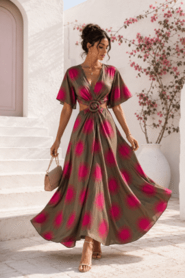 SUNSET CUT-OUT MAXI DRESS ΦΟΥΞΙΑ