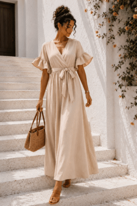 LUNA RUFFLE MAXI DRESS ΜΠΕΖ