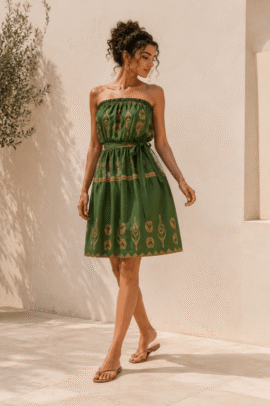 BOHO ISLAND STRAPLESS DRESS ΧΑΚΙ