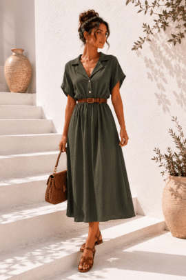 SAFARI CHIC MIDI DRESS ΧΑΚΙ