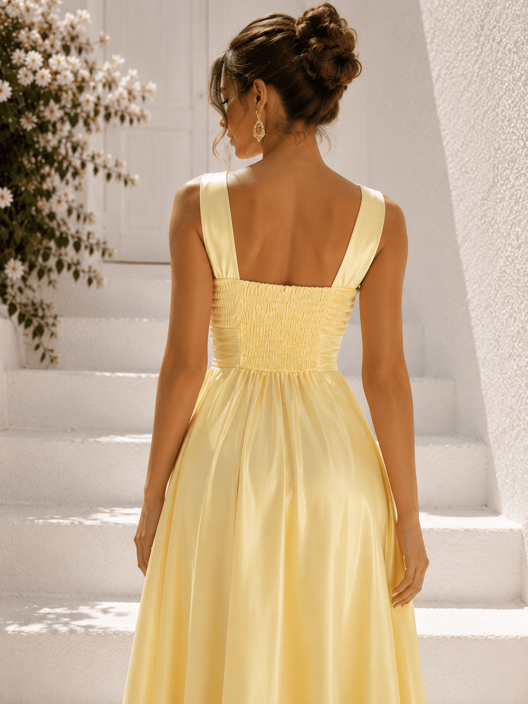 LUXURY ΣΑΤΕΝ PLUS SIZE ΦΟΡΕΜΑ ΣΕ PASTEL ΚΙΤΡΙΝΗ ΑΠΟΧΡΩΣΗ - Image 2