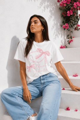 BOW PRINT OVERSIZE T-SHIRT ΑΣΠΡΟ