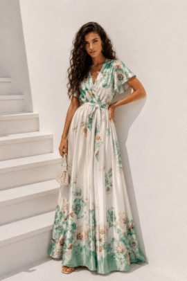 ΦΟΡΕΜΑ MIDI FLORAL ΚΟΝΤΟΜΑΝΙΚΟ ΣΑΤΕΝ ONE SIZE | ΒΕΡΑΜΑΝ