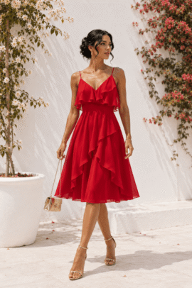 ROMANTIC RUFFLE MIDI DRESS ΚΟΚΚΙΝΟ