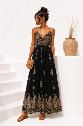 TROPICAL BLOOM MAXI DRESS ΜΑΥΡΟ