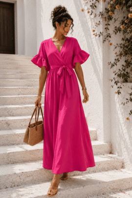 LUNA RUFFLE MAXI DRESS ΦΟΥΞΙΑ