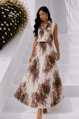 ΚΑΦΕ FLORAL PLEATED MAXI DRESS