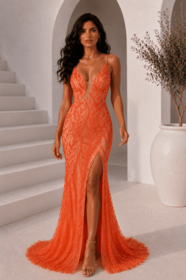 CORAL GODDESS MAXI ΦΟΡΕΜΑ ΜΕ ΠΑΓΙΕΤΕΣ