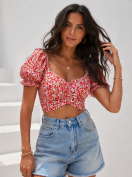 CROP TOP FLORAL  – ΚΟΚΚΙΝΟ