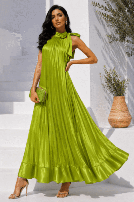 PLEATED SATIN ELEGANCE MAXI DRESS ΛΑΧΑΝΙ