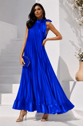 PLEATED SATIN ELEGANCE MAXI DRESS ΡΟΥΑ