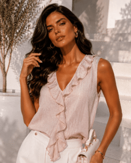 ΜΠΛΟΥΖΑ LUREX ΜΕ ΒΟΛΑΝ ΚΑΙ V ΛΑΙΜΟΚΟΨΗ ΡΟΖ
