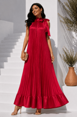 PLEATED SATIN ELEGANCE MAXI DRESS ΚΟΚΚΙΝΟ
