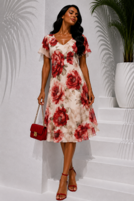 FLOWY ELEGANCE MIDI DRESS  ΚΟΡΑΛΛΙ
