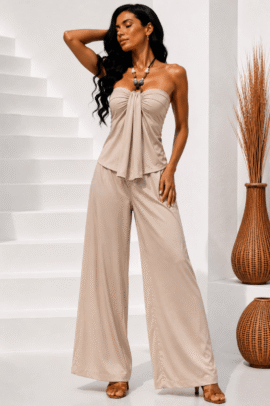 SEASIDE ELEGANCE SATIN SET ΜΠΕΖ