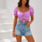 CROP TOP ΜΕ ΔΕΣΙΜΟ ΣΤΗ ΜΕΣΗ ΚΑΙ ΦΟΥΣΚΩΤΑ ΜΑΝΙΚΙΑ – ΛΙΛΑ