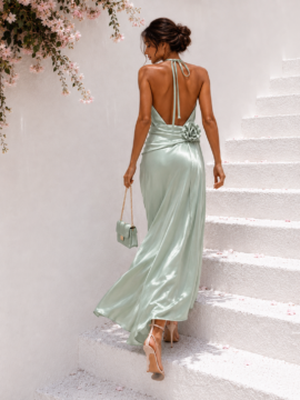 ΣΑΤΕΝ BACKLESS ΦΟΡΕΜΑ ΜΕ ΤΡΙΑΝΤΑΦΥΛΛΟ ΦΥΣΤΙΚΙ