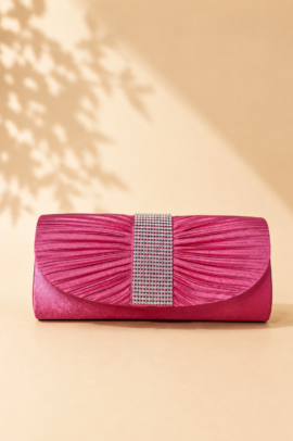 SATIN GLAM CLUTCH BAG – ΦΟΥΞΙΑ ΜΕ STRASS ΛΕΠΤΟΜΕΡΕΙΑ