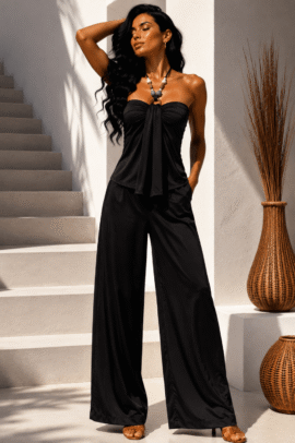 SEASIDE ELEGANCE SATIN SET ΜΑΥΡΟ