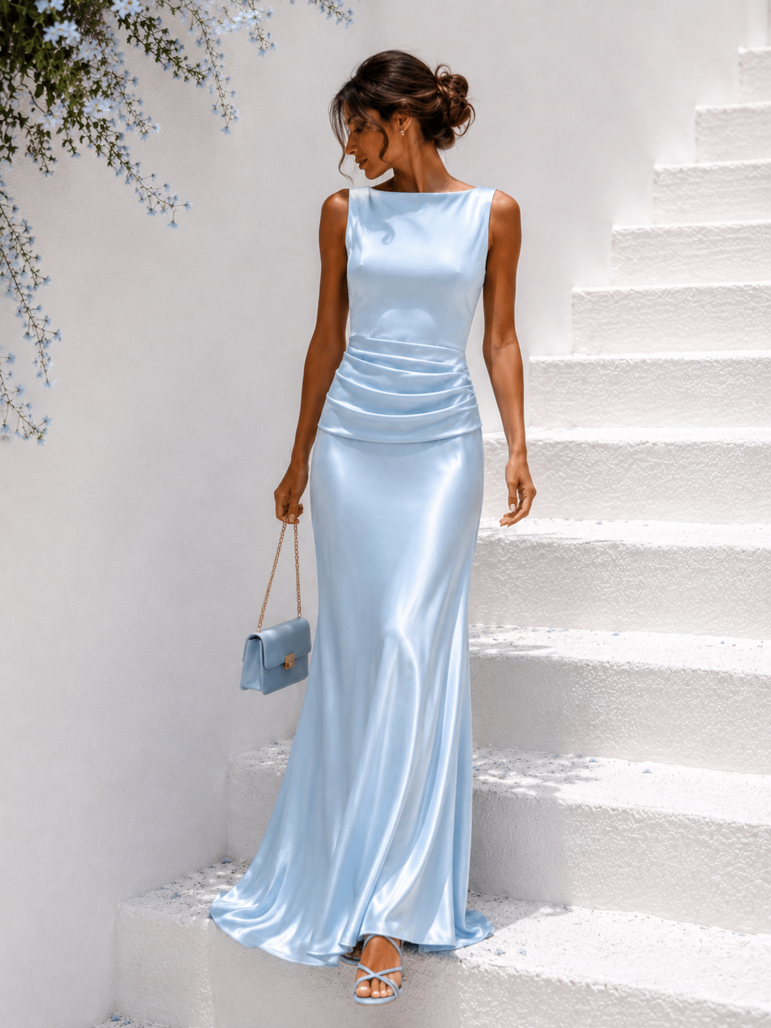 ΣΑΤΕΝ BACKLESS ΦΟΡΕΜΑ ΜΕ ΤΡΙΑΝΤΑΦΥΛΛΟ ΣΙΕΛ - Image 2