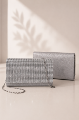 ΤΣΑΝΤΑ CLUTCH ΑΣΗΜΙ & ΣΤΡΑΣ