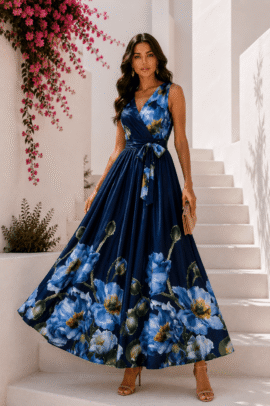 FLORAL ΦΟΡΕΜΑ ΣΑΤΕΝ ΜΠΛΕ