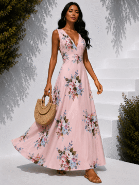 ΦΟΡΕΜΑ ΜΑΚΡΥ FLORAL ΜΑΚΡΥ ΡΟΖ