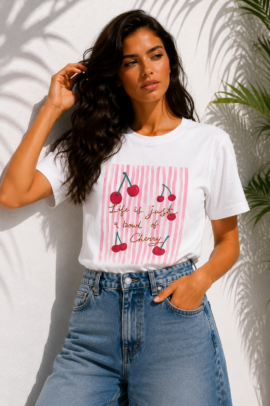 CHERRY SUMMER T-SHIRT ΡΟΖ