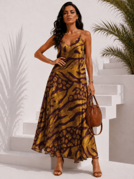SATEN ΦΟΡΕΜΑ ANIMAL PRINT ΚΙΤΡΙΝΟ&ΚΑΦΕ