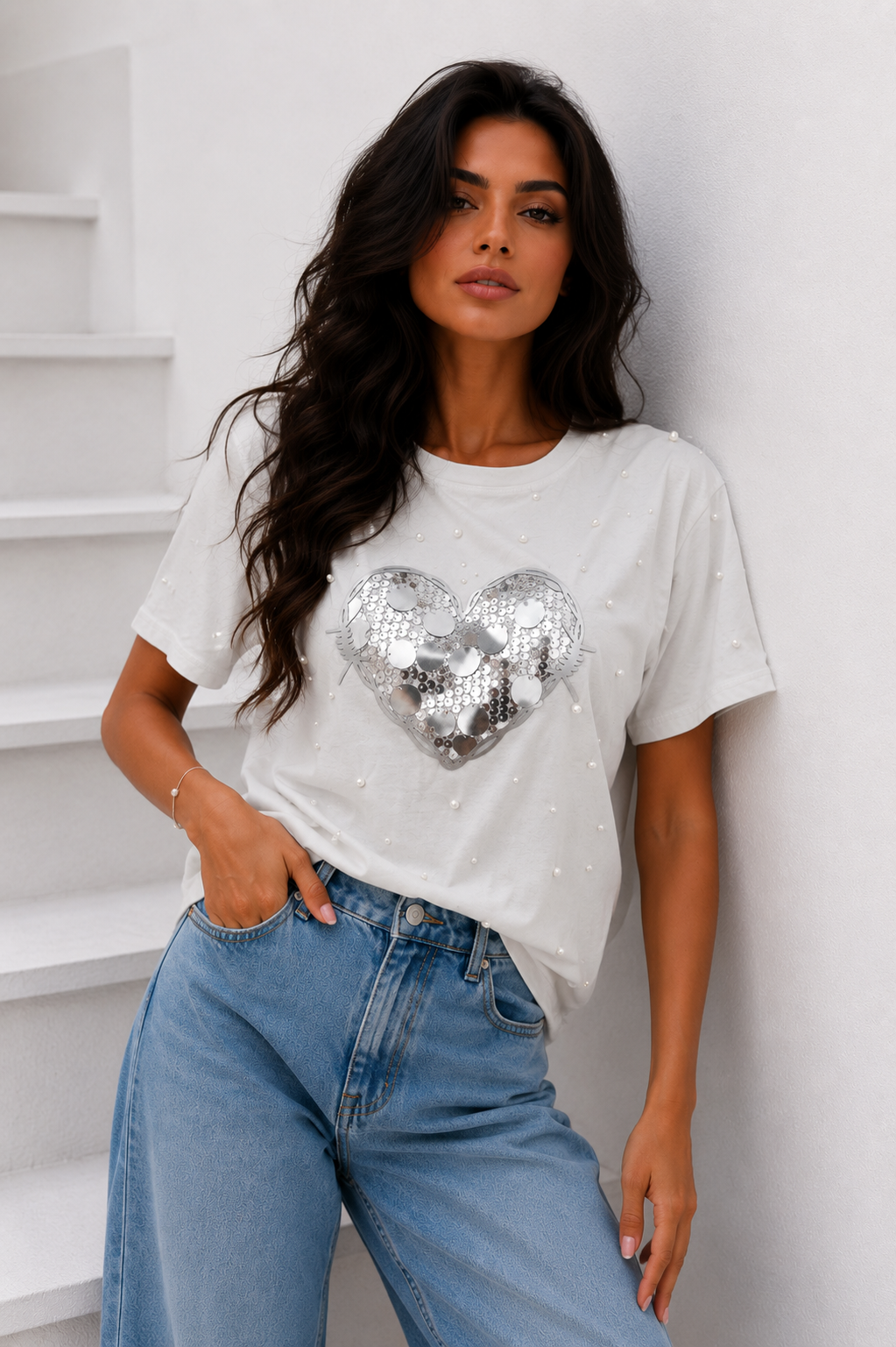 𝐇𝐄𝐀𝐑𝐓 𝐏𝐄𝐀𝐑𝐋 & 𝐒𝐄𝐐𝐔𝐈𝐍 𝐓-𝐒𝐇𝐈𝐑𝐓 𝐖𝐇𝐈𝐓𝐄 𝐒𝐈𝐋𝐕𝐄𝐑