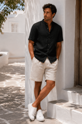 𝐌𝐄𝐍’𝐒 𝐒𝐇𝐎𝐑𝐓-𝐒𝐋𝐄𝐄𝐕𝐄 𝐋𝐈𝐍𝐄𝐍 𝐌𝐀𝐎 𝐒𝐇𝐈𝐑𝐓 𝐁𝐋𝐀𝐂𝐊