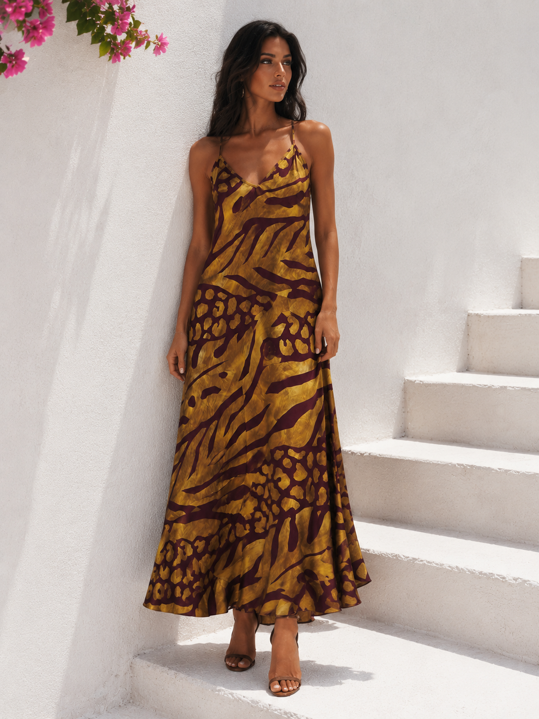 SATEN ΦΟΡΕΜΑ ANIMAL PRINT ΚΙΤΡΙΝΟ&ΚΑΦΕ - Image 2