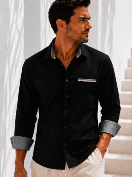 𝐁𝐋𝐀𝐂𝐊 𝐋𝐈𝐍𝐄𝐍 𝐒𝐇𝐈𝐑𝐓 𝐖𝐈𝐓𝐇 𝐂𝐎𝐍𝐓𝐑𝐀𝐒𝐓 𝐃𝐄𝐓𝐀𝐈𝐋𝐒